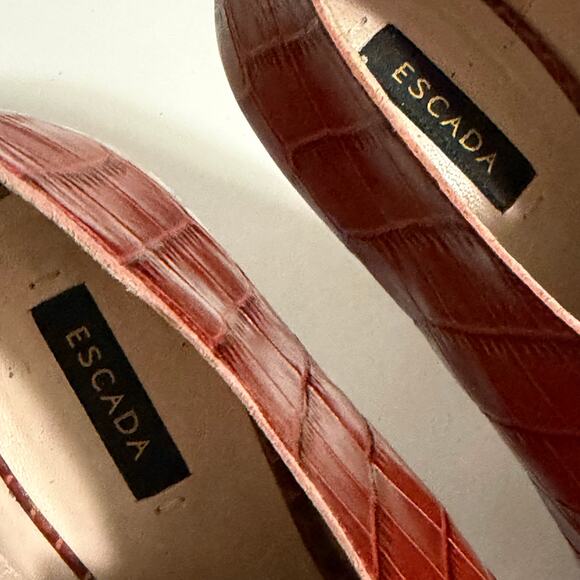 Escada Croc Embossed Leather Ankle Booties Rust Brown Italy Back Zip EU 40 - Picture 13 of 14